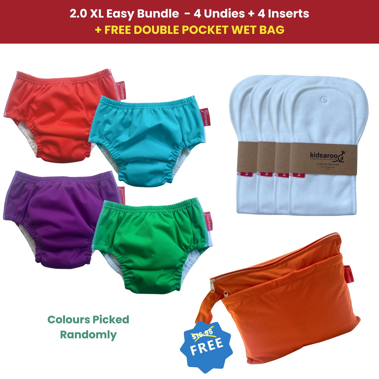 2.0 Easy Bundle - 4 Undies + 4 Inserts - Size XL - Kidsaroo