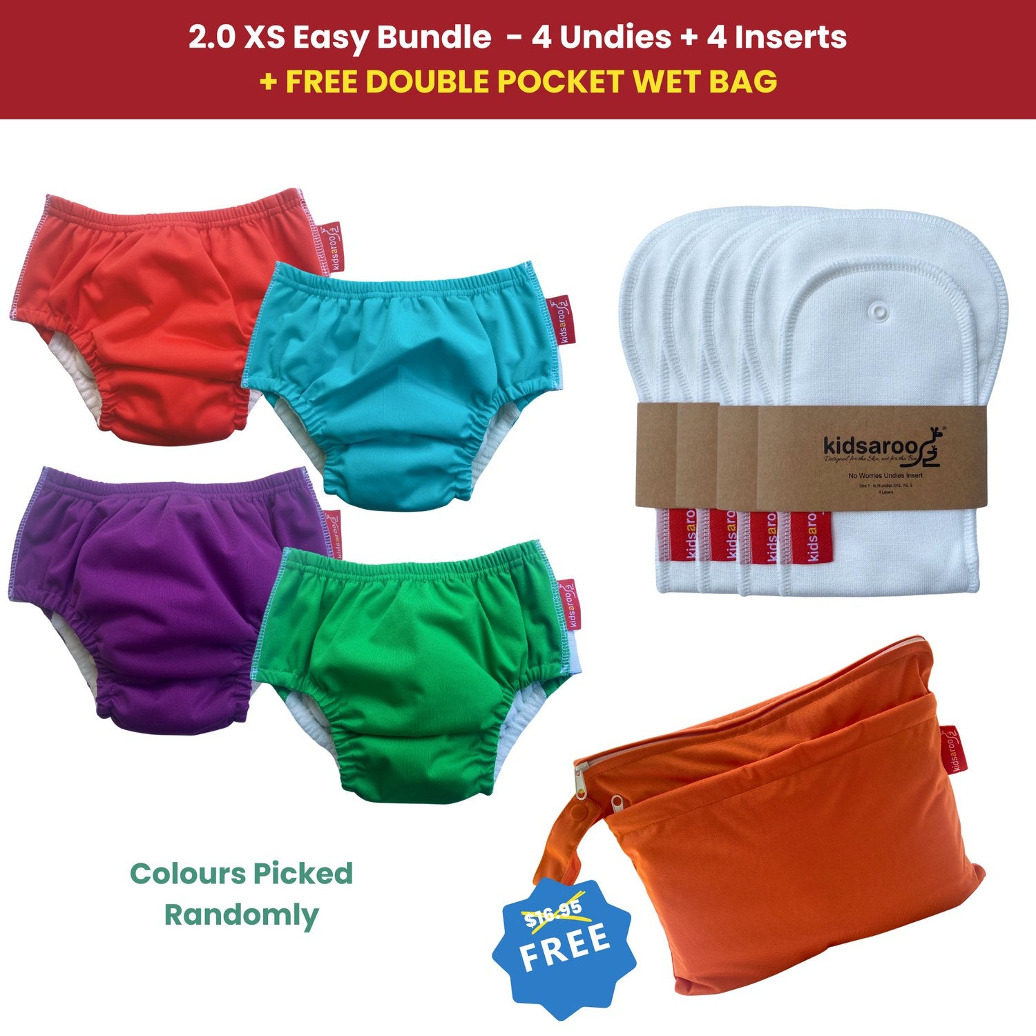 2.0 Easy Bundle - 4 Undies + 4 Inserts - Size XS - Kidsaroo